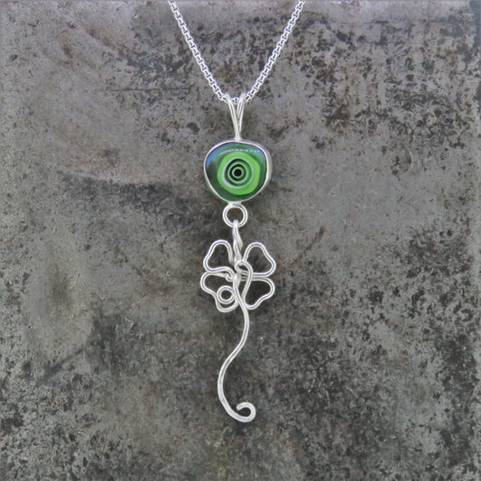 Fused Glass and Sterling Clover Necklace