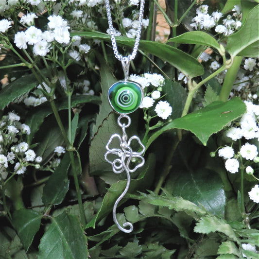 Fused Glass and Sterling Clover Necklace
