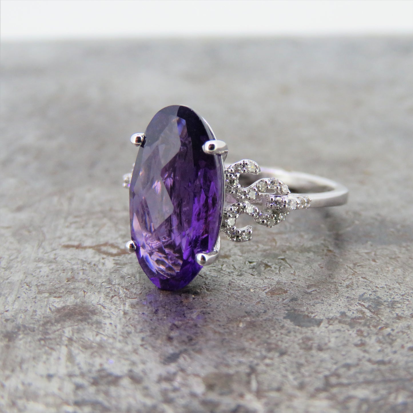 Oval Amethyst Ring with Diamonds