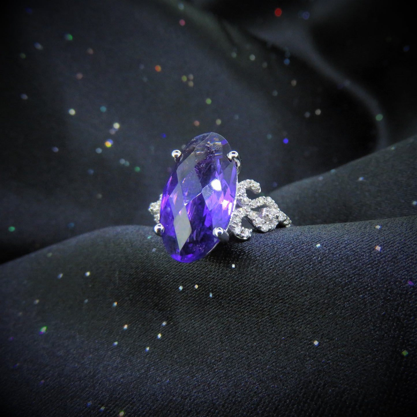 Oval Amethyst Ring with Diamonds